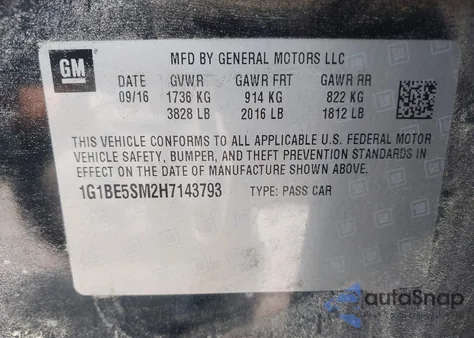 2017 Chevrolet Cruze Lt from USA, damaged, VIN 1G1BE5SM2H7143793